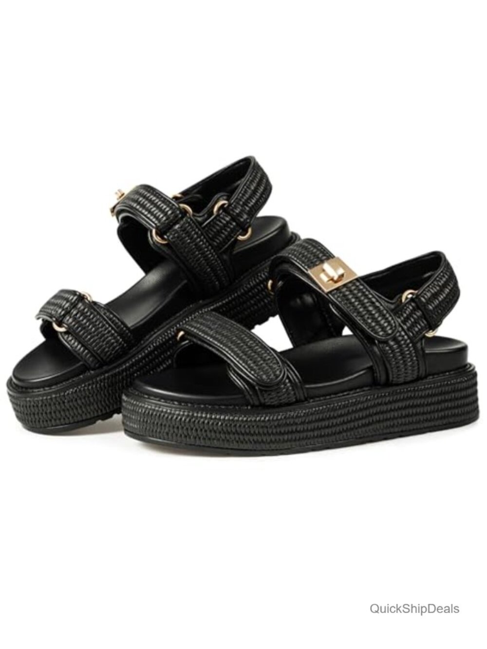 Raffia Platform Sandals Woven Chunky Flat Open Toe Summer Beach Shoes